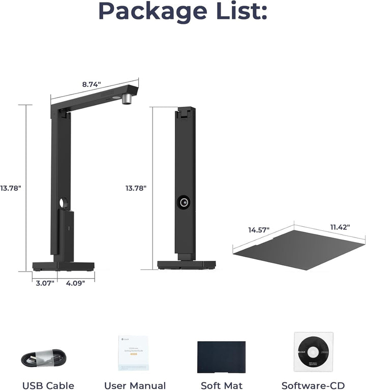 CZUR Lens Pro 8MP USB-DocumentenKamera und Visualizer, Faltbarer Dokumentenscanner mit OCR, Mobiler