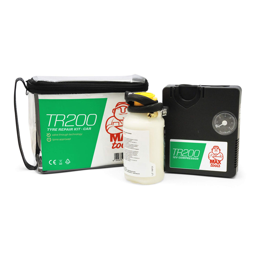Tire Repair Kit CAR with "valve through" technology, for generic cars.
