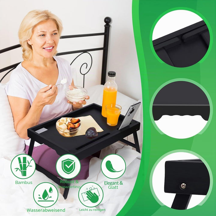 Bett Tablett Tisch mit faltbaren Beinen, Bambus Frühstück Food Tablett mit Media Slot, Verwendung al