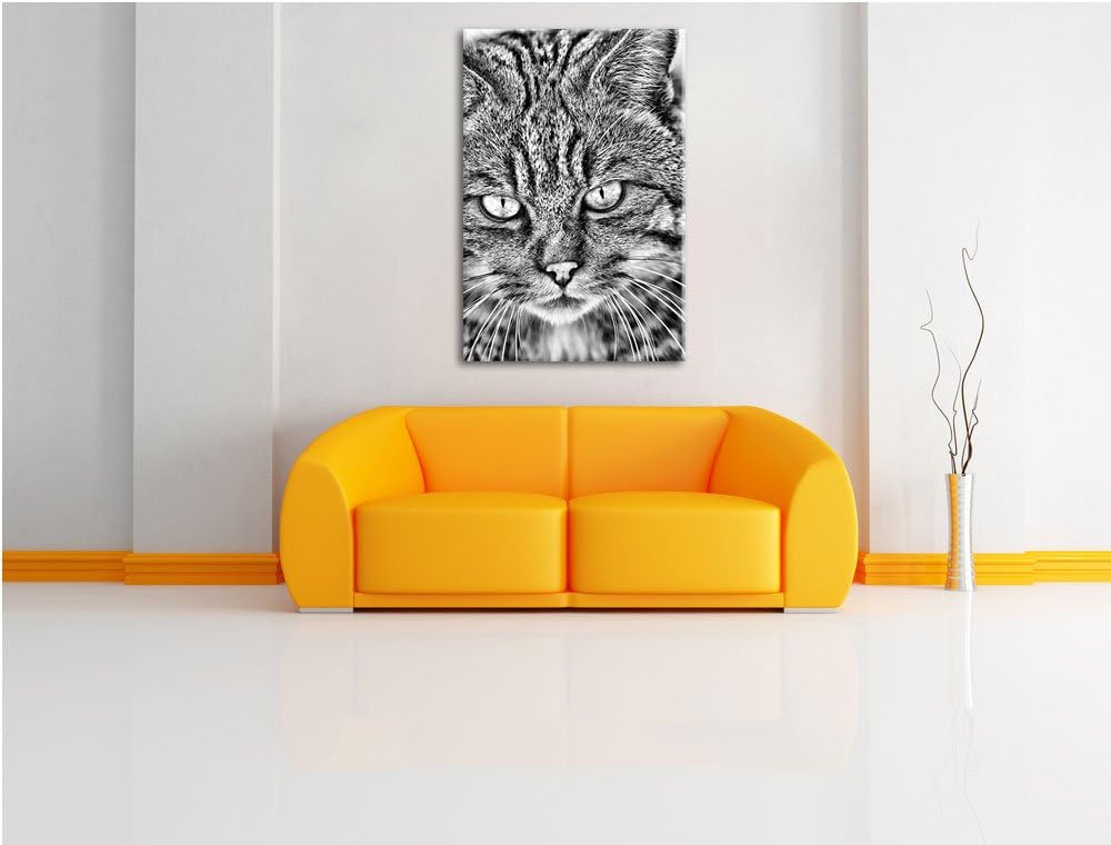 Monocrome, lauernde Manul, Format: 100x70 auf Leinwand, XXL riesige Bilder fertig gerahmt mit Keilra