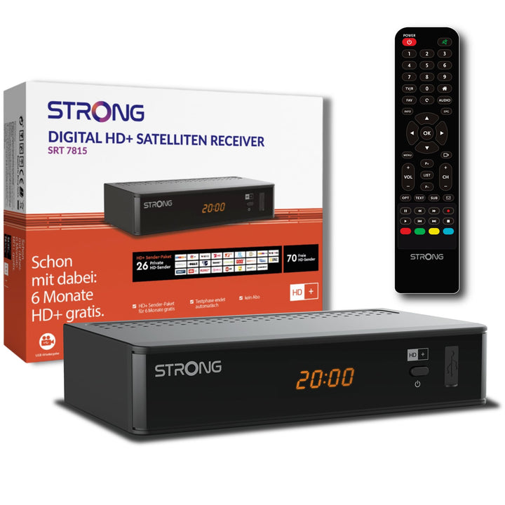STRONG SRT7815 Digitaler HD Satelliten-Receiver, HD-SAT-Empfang, DVB-T2 HD, inklusive HD+ Karte für