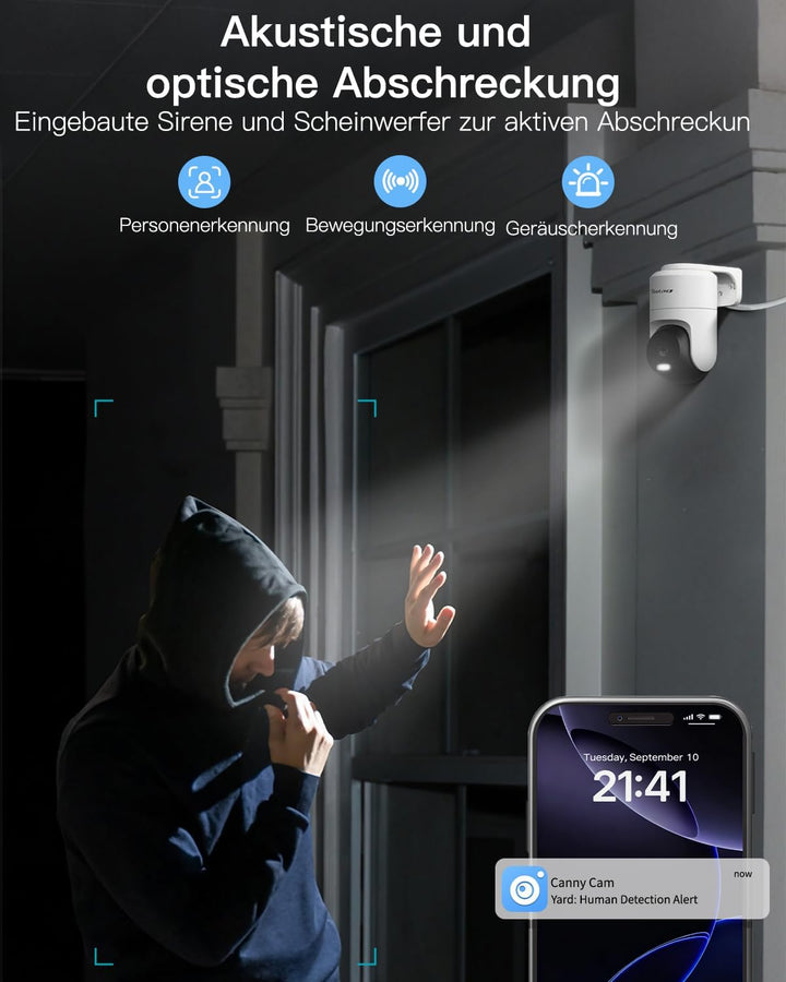 VIM TAG 2pcs 2,5K Überwachungskamera Aussen, 5G WLAN Kamera Überwachung Aussen,360°PTZ-Aussenkamera