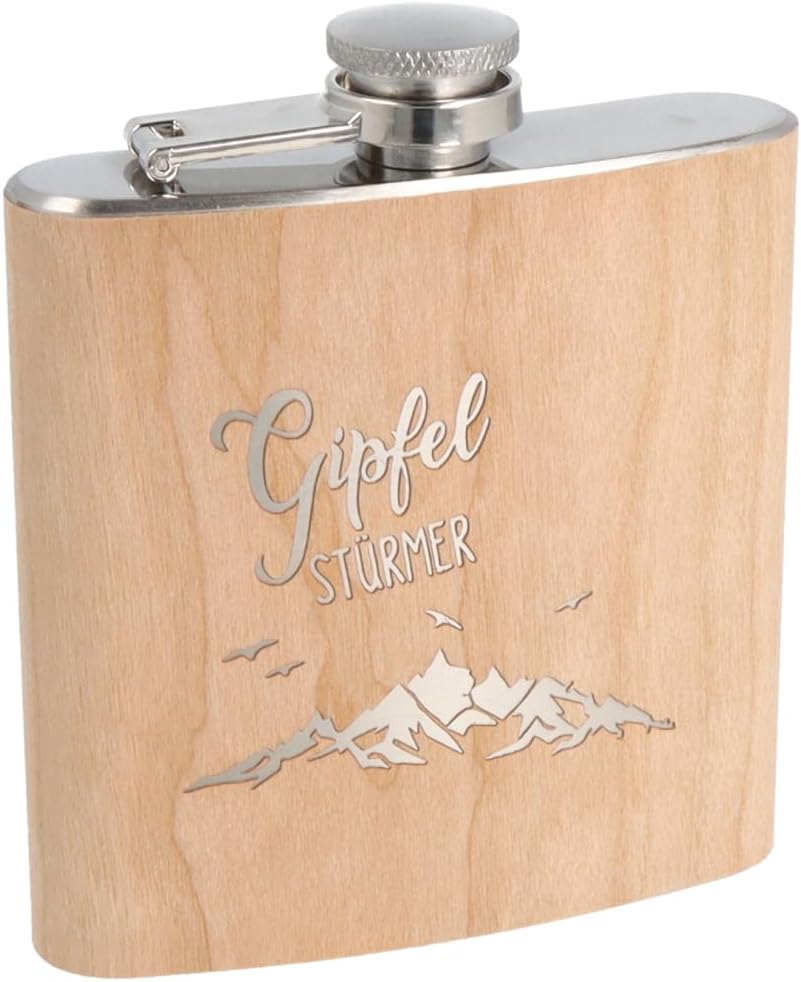 Spruchreif | Flachmann aus Edelstahl mit Gravur | Flachmann aus Holz | Outdoor Geschenk | Geschenkid