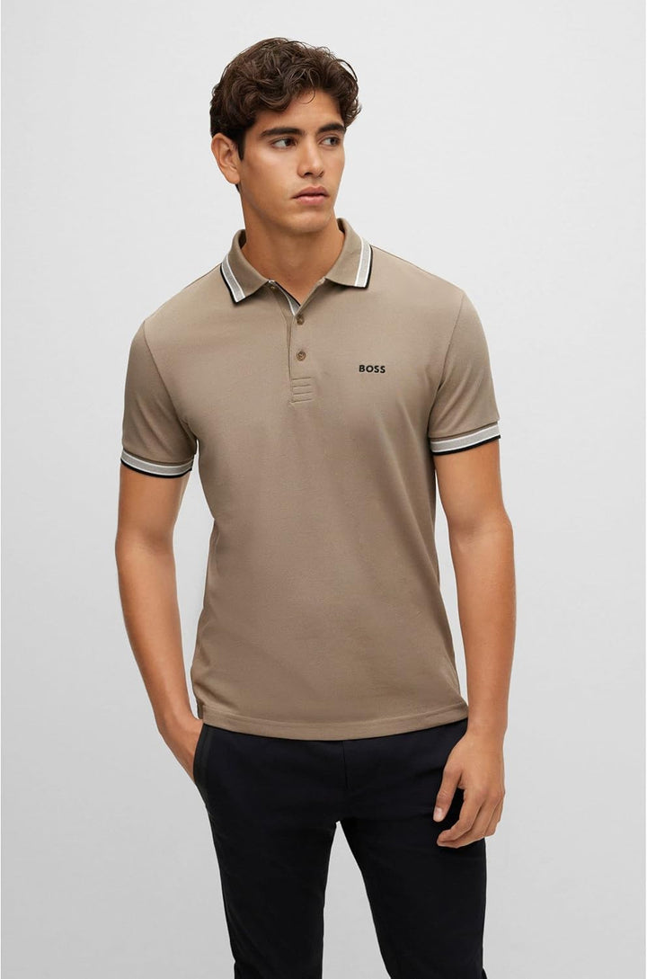 BOSS Herren Paddy Poloshirt aus Bio-Baumwolle mit Logo M Hellgrün, M Hellgr&amp;