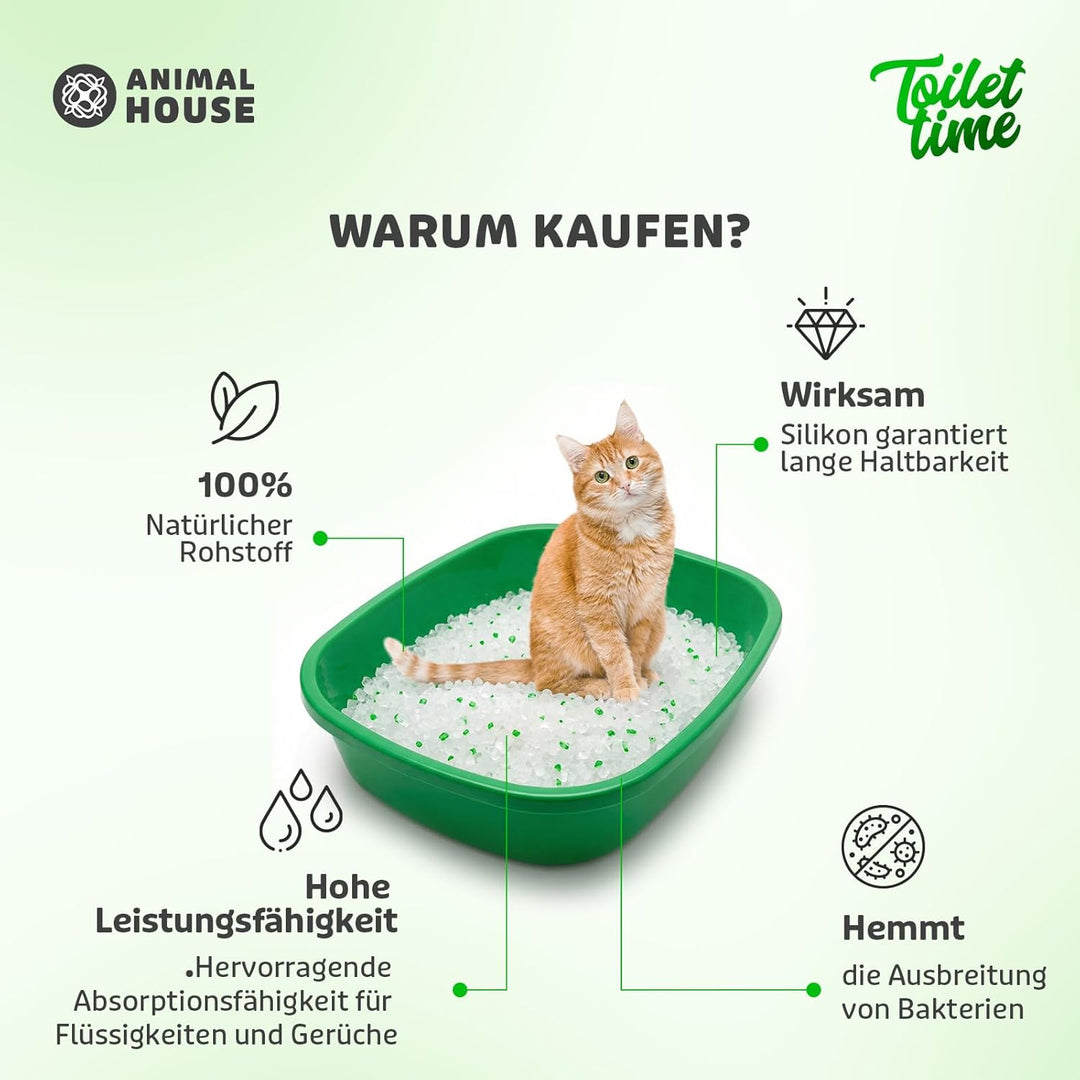 Animal House Toilet Time – 15 l Katzenstreu aus Silikonkristallen – antistatisch und sicher – staubf