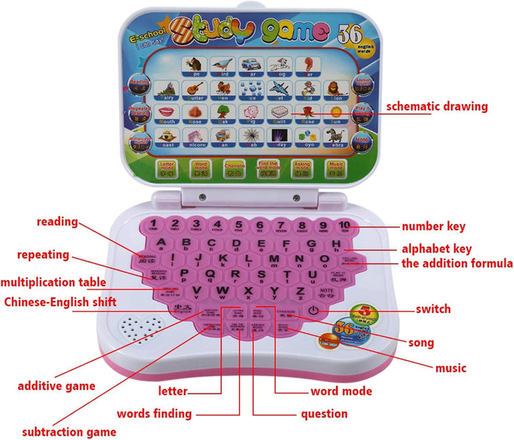 Kinder Laptop Spielzeug, Zweisprachige Pädagogische Lernstudie Spielzeug Laptop Laptop Computerspiel
