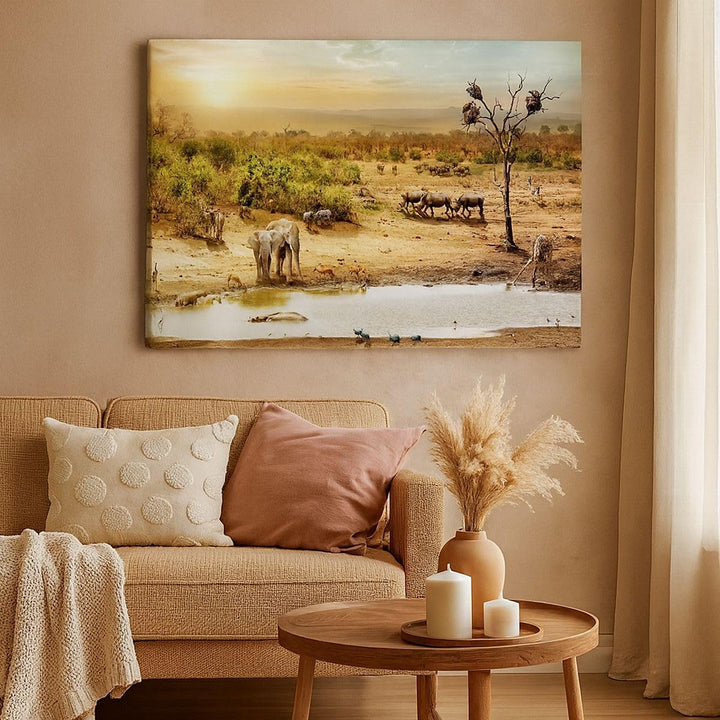 Bilder auf Leinwand 100x70cm Leinwandbild mit Rahmen Safari Tiere Gross Wanddeko Bild Schlafzimmer K