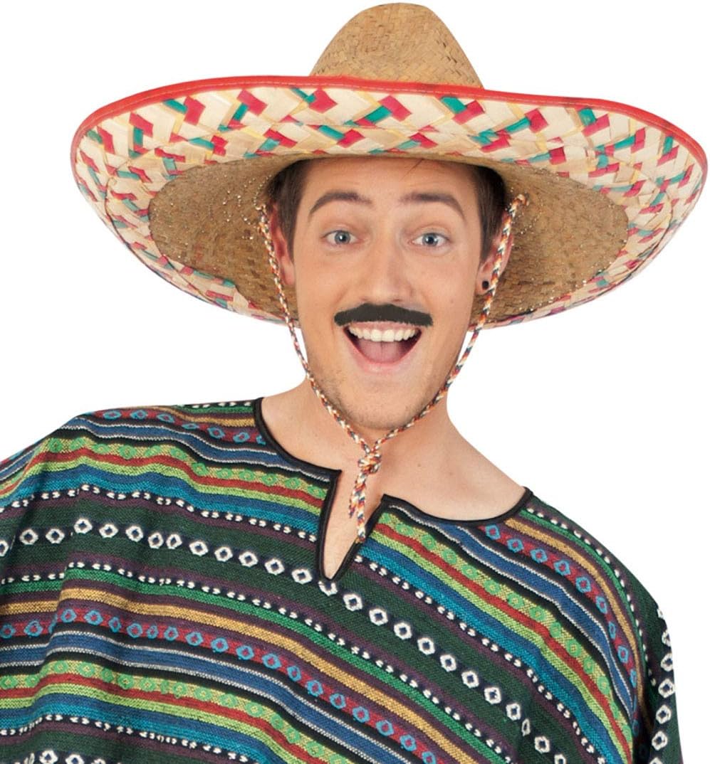 KarnevalsTeufel.de Sombrero-Set Mexikanerhüte in bunten Farben mit rotem Rand Rand - 5er Pack