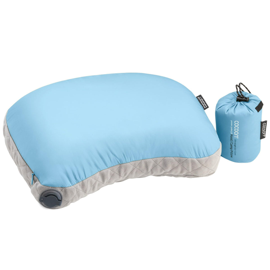 COCOON Air-Core Hood Camp Pillow - aufblasbares Camping- und Reisekissen, Farbe:light blue - hellbla