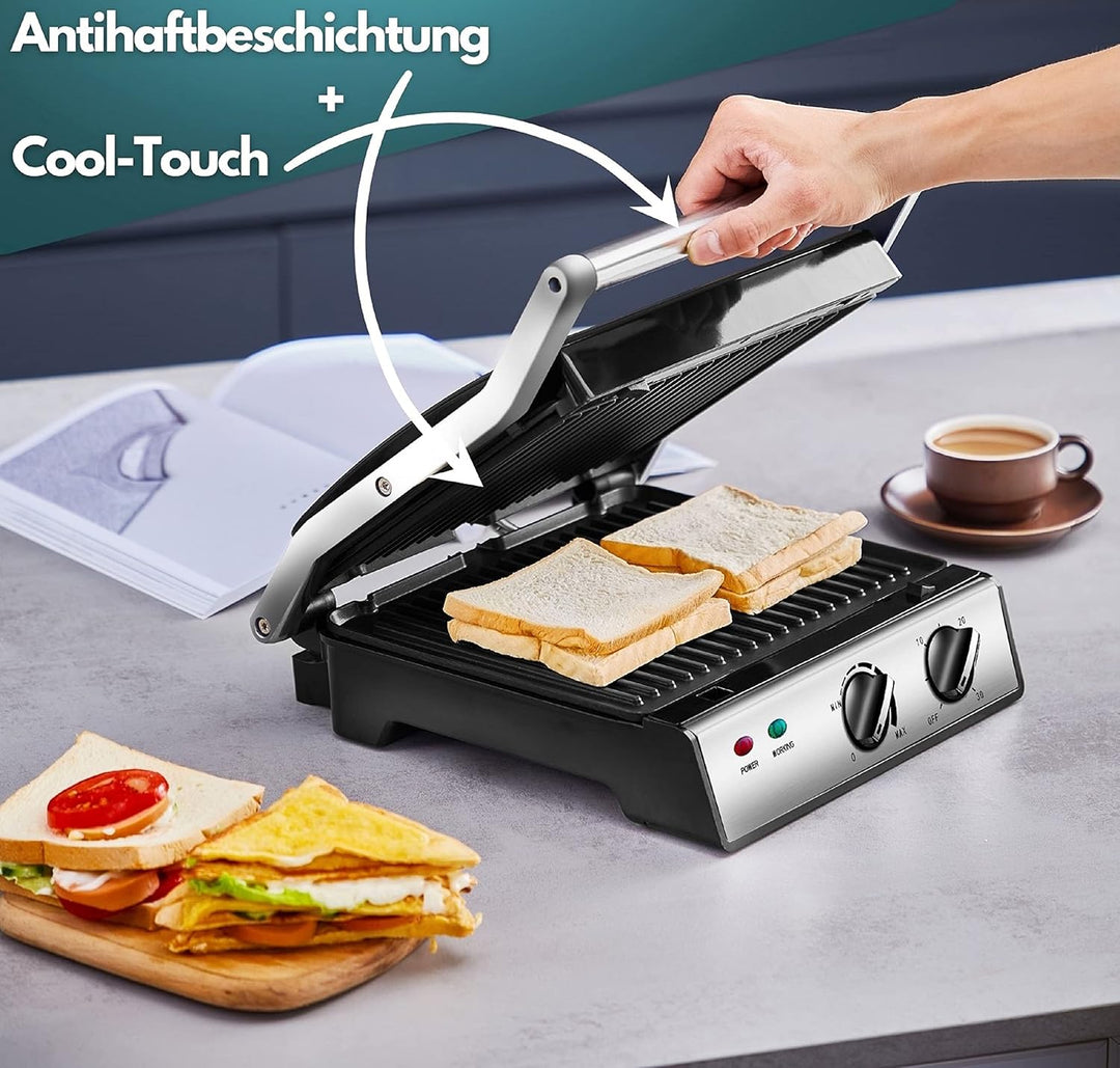 XXL Kontaktgrill abnehmbare Platten | 30 Minuten Timer | Panini Toaster | Sandwichtoaster | elektris
