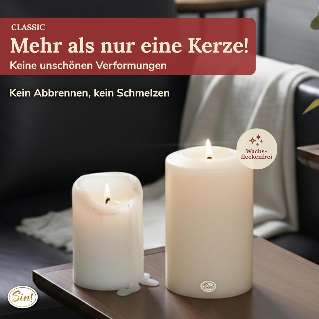 Sin! 4er Set Teelichthalter Classic warmweiss - ∅ 7 cm - Höhe 9 cm, Dauerkerze mit Teelicht in Kerze