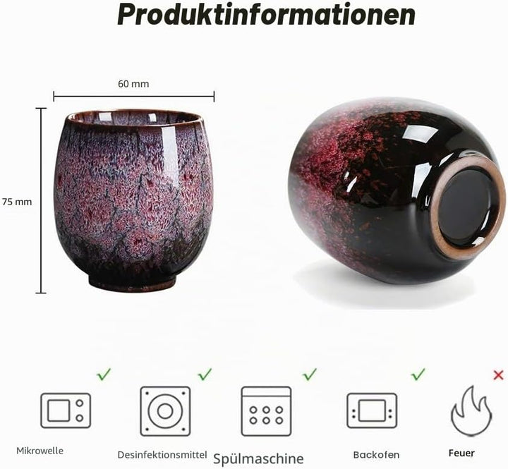 NBCDY Japanische Teetasse, Keramik-Teetassenset, handgefertigtes 4er-Set, mehrfarbige, flammglasiert