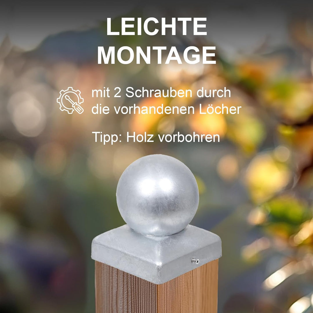 h2i Pfostenkappe Kugel | Stahl verzinkt | 101 x 101 mm | 10 Stück | Eckige Abdeckkappe für Garten Ho