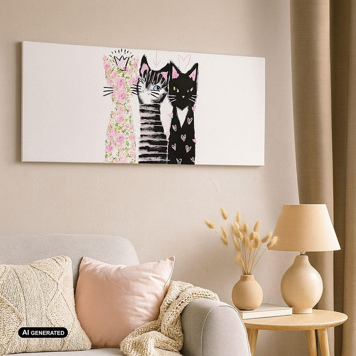 Panorama Bilder auf Leinwand 100x40cm Leinwandbild Katzen Blumen Tiere Gross Wanddeko Bild Schlafzim
