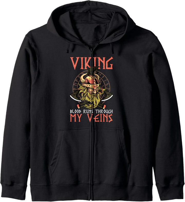 Viking Blood Runs Through My Veins Beard Axe Helm Valhalla Kapuzenjacke
