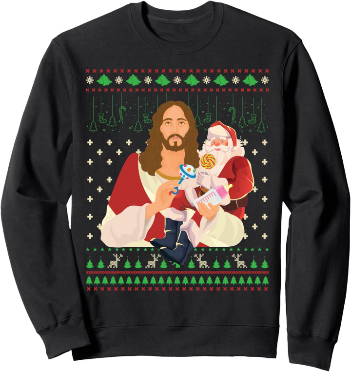 Jesus und Santa Christmas Sweater Funny Baby Care Ugly Xmas Sweatshirt
