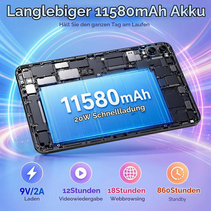 2026 14-Zoll-Tablet mit Android 16, 36GB RAM+512GB ROM (TF 1TB), Octa-Core, 4G LTE/5G WLAN, 2000 × 1