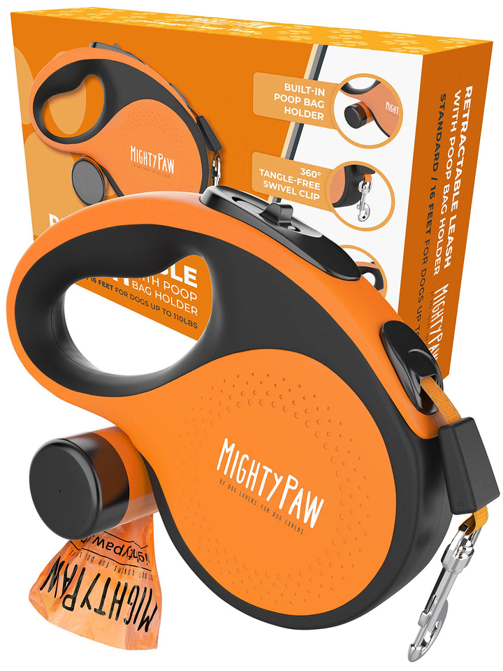 Mighty Paw Einziehbare Leine mit integriertem Kotbeutelhalter, 40,6 cm Lange, einziehbare Hundeleine