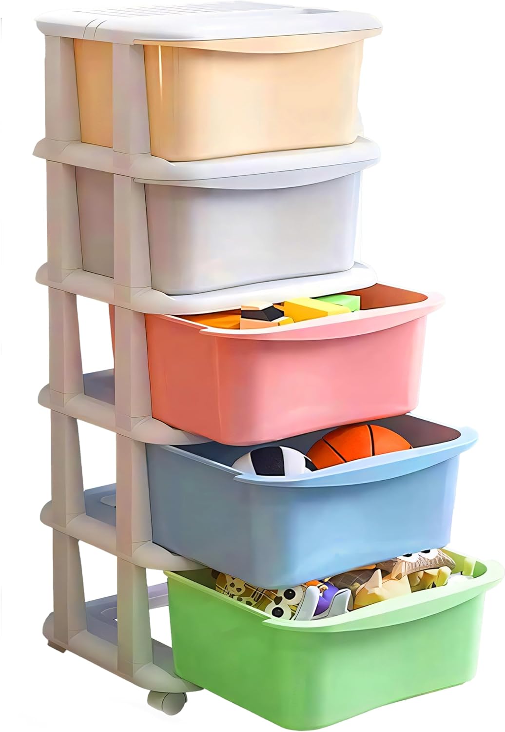 Retoo Kinderregal Spielzeug Organizer Spielzeugregal Aufbewahrungsboxen Aufbewahrungsregal mit 5 Her