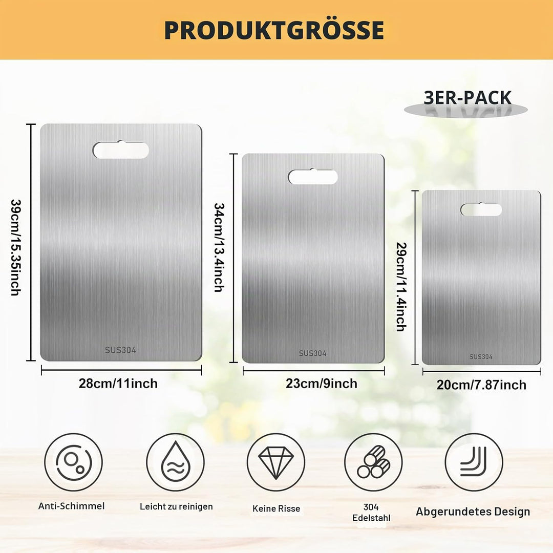 3 Stück 304 Schneidebrett Aus Edelstahl, Schneidebrett, Edelstahl-Schneidebrett, Dickes Metallschnei