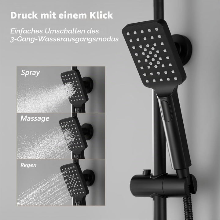 KOMIRO Duschsystem Schwarz, Duscharmatur Komplettset, Duschset mit Armatur, Regendusche Schwarz, Reg