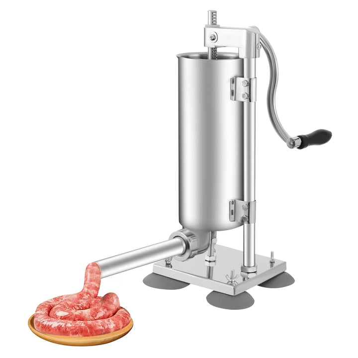Manuell Wurstfüllmaschine, 3L Vertikale Edelstahl Wurstfüller Sausage Stuffer Machine mit 4 Saugnäpf