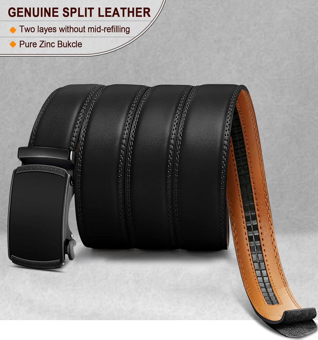 BULLIANT Gürtel Herren, Gürtel Ratsche Ledergürtel Automatikschliesse für Herren Anzug Business Klei