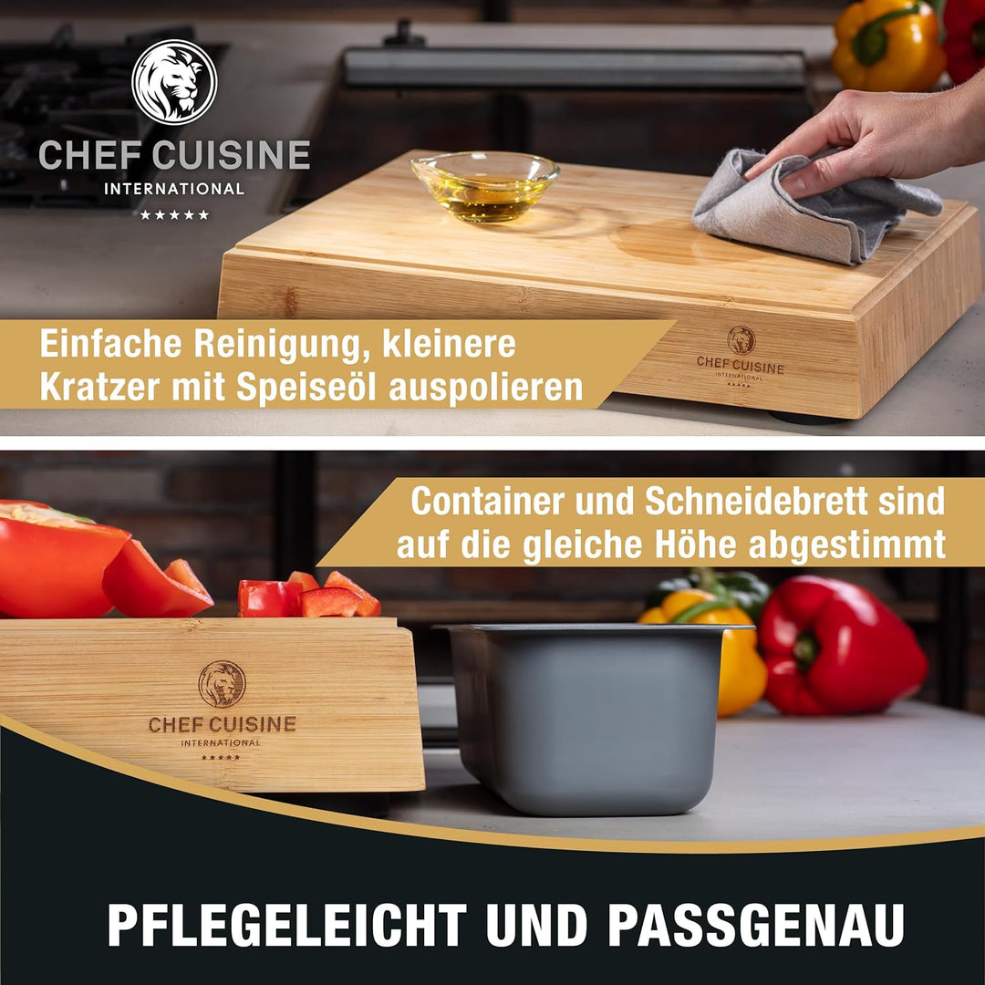 CHEF CUISINE magnetisches Schneidebrett aus Holz mit Auffangschale – Bambus Schneidebrett mit magnet