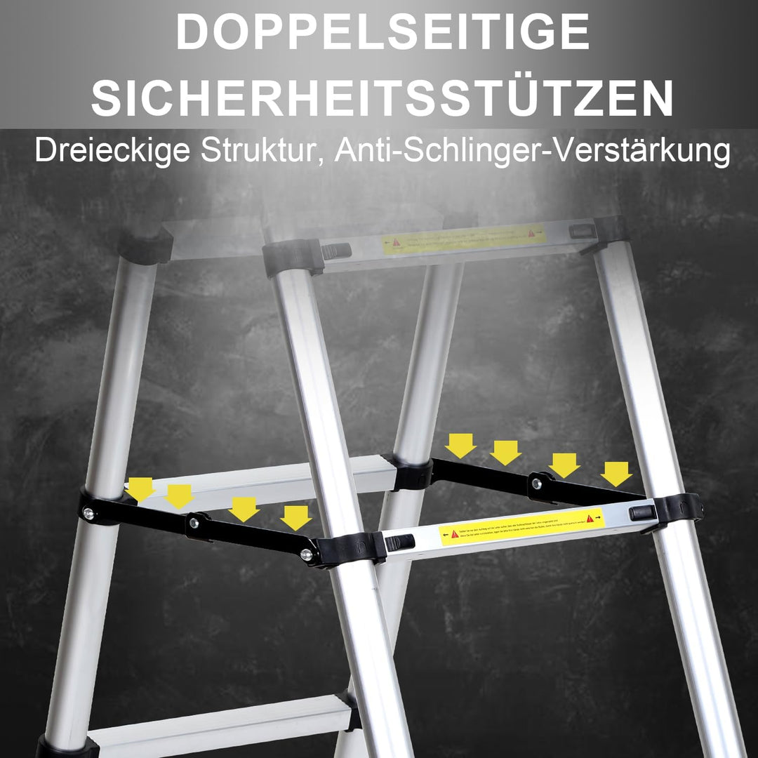 Eulenke Teleskopleiter 1.4m+1.7m Aluminium Trittleiter - 4+5 Stufen Tragbare rutschfeste Klappleiter
