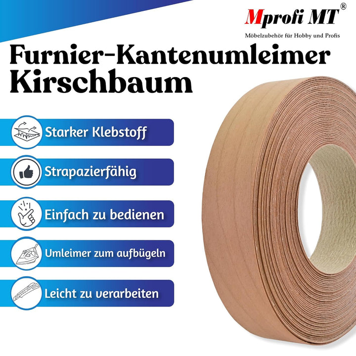 Mprofi MT® 10m Rolle-Kantenumleimer-Echtholz Furnier Umleimer mit Schmelzkleber-Bügelkante für Regal
