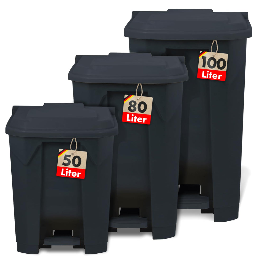 Floordirekt Mülleimer 80 Liter, grauer Deckel, Abfalleimer für Küche und Büro, Mülltrennsystem, Tret