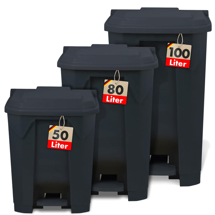 Floordirekt Mülleimer 80 Liter, grauer Deckel, Abfalleimer für Küche und Büro, Mülltrennsystem, Tret