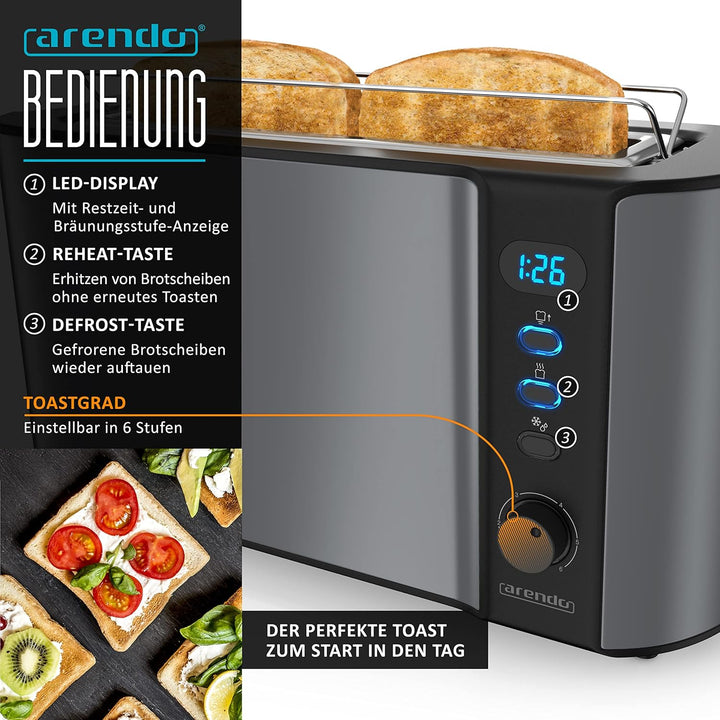 Arendo - 1000W Toster Langschlitztoaster für 2 Scheiben Toaster und Brötchenaufsatz + 6 Fach Eierkoc
