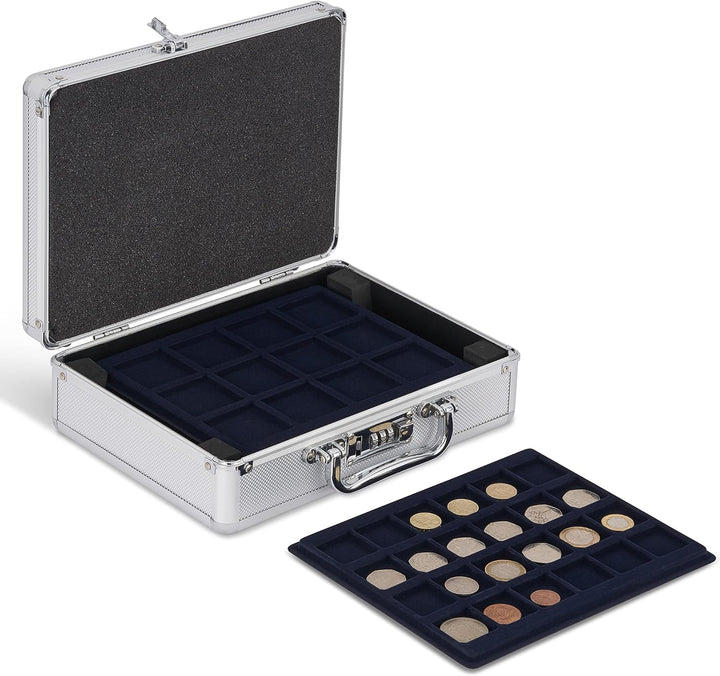 MATANA Premium Aluminium Münzkoffer mit 6 Tabletts und Zahlenschloss - Für Alle Münzgrössen, bis zu
