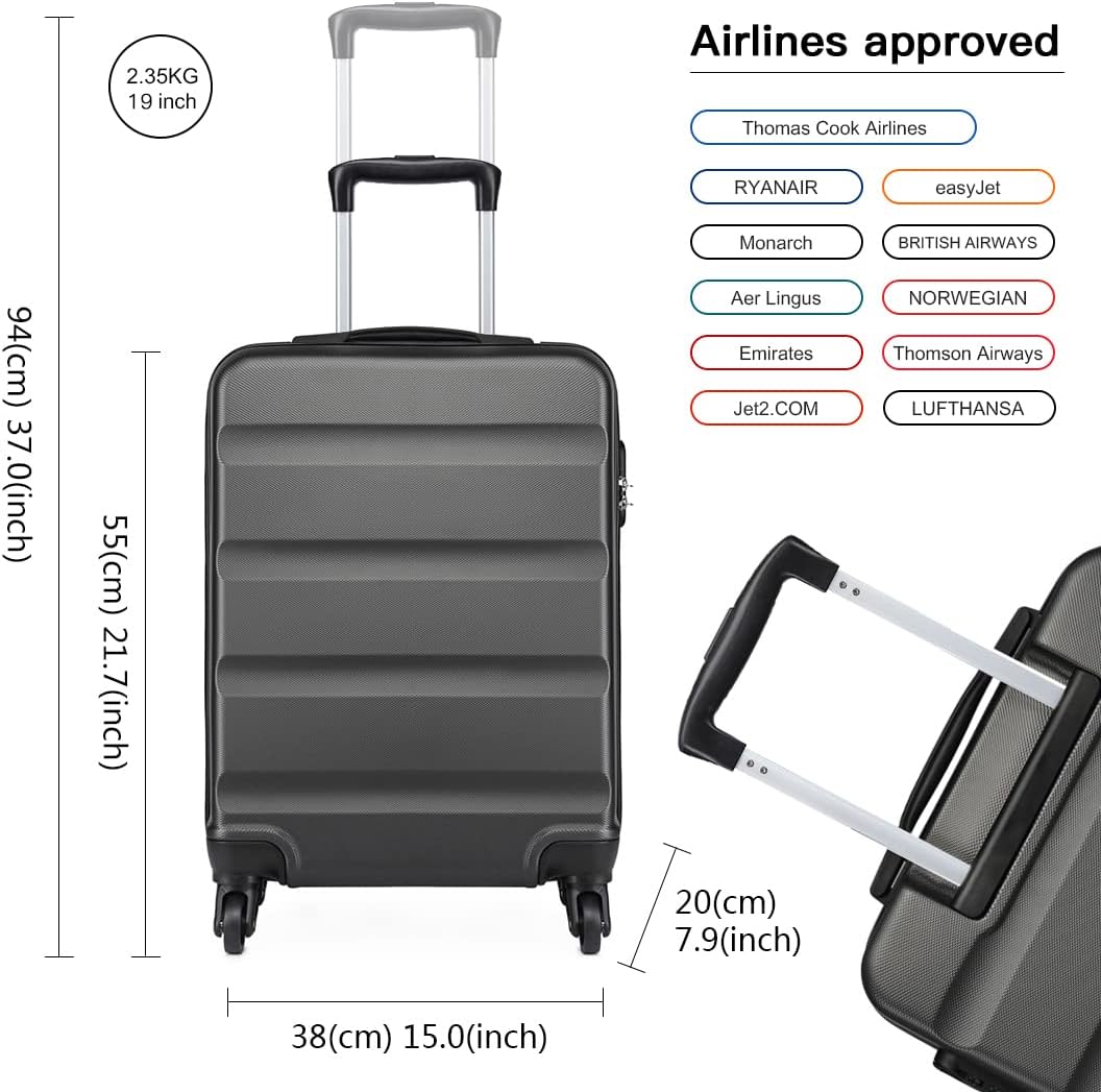 KONO Handgepäck Koffer Klein Reisekoffer mit Rollen und TSA Schloss, Koffer Trolley Handgepäck Flugz