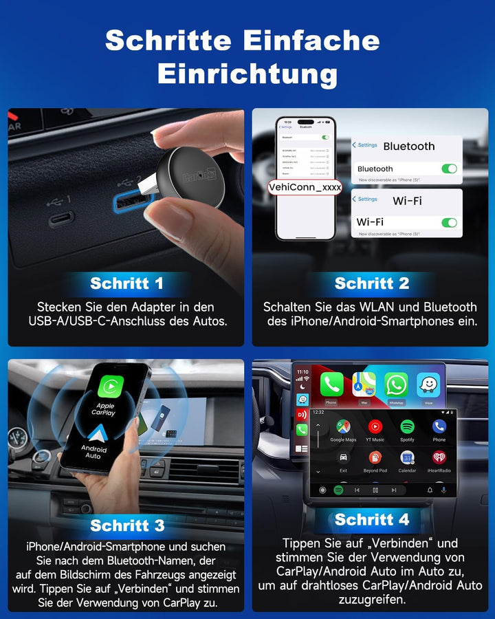 Carlinkit Wireless CarPlay &amp; Android Auto Adapter – Mini Ultra 3, wandelt OEM-Kabelverbindung in kab