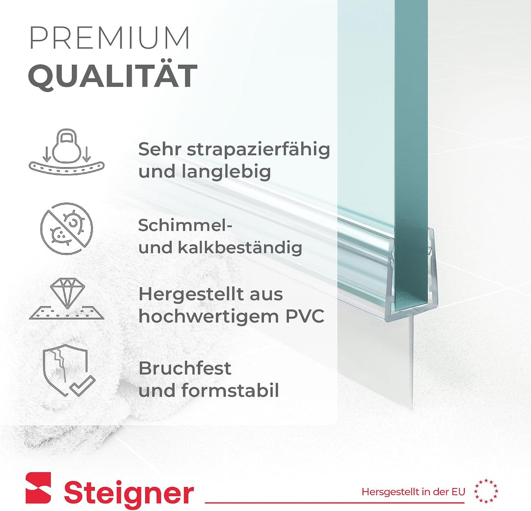 STEIGNER Duschdichtung, 140cm, Glasstärke 6/7/ 8 mm, Gerade PVC Ersatzdichtung für Dusche, UK10 Gera