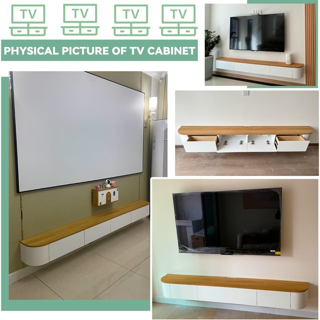 140 cm lang TV-Schrank hängend Holzfarben,Fernsehschrank mit 2 Schubladen und 1 Klappen Türen, an de