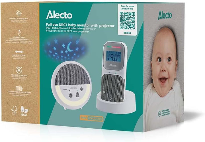 Alecto DBX150 - Luxuriöses Full Eco DECT Audio Babyphone mit Projektor, Display, Nachtlicht und Schl