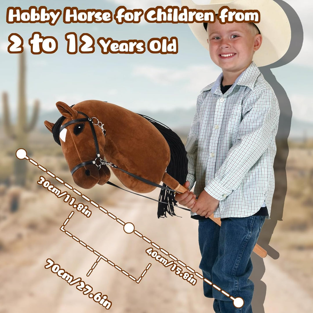 Hobby Horse für Kinder, Steckenpferd Spielzeug Pferd mit Halfter und Zügeln, Holzpferd Plüschpferd S