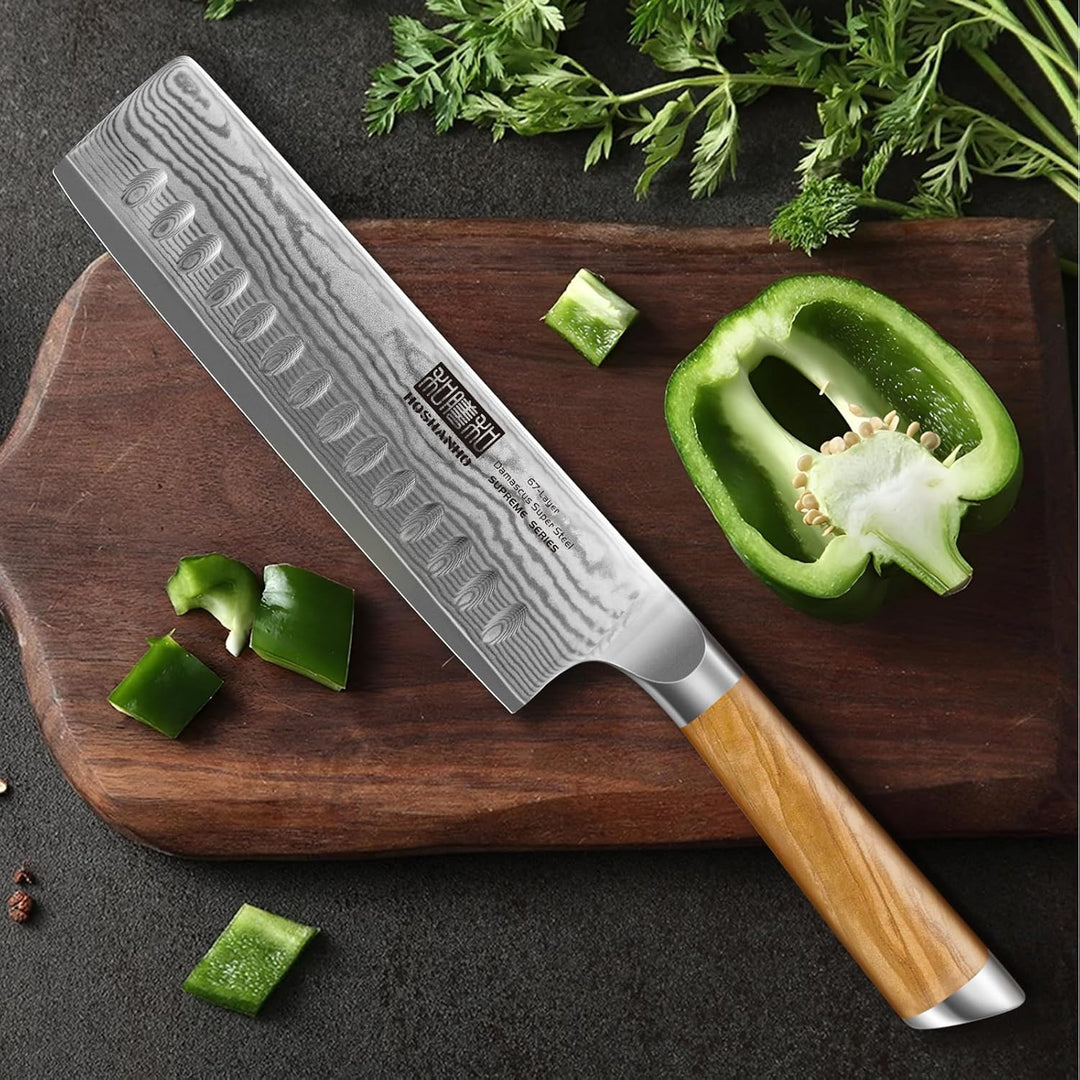 HOSHANHO Damastmesser Kochmesser Nakiri Küchenmesser 16.5cm, Profi 67 Schichten Damaskus Edelstahl C