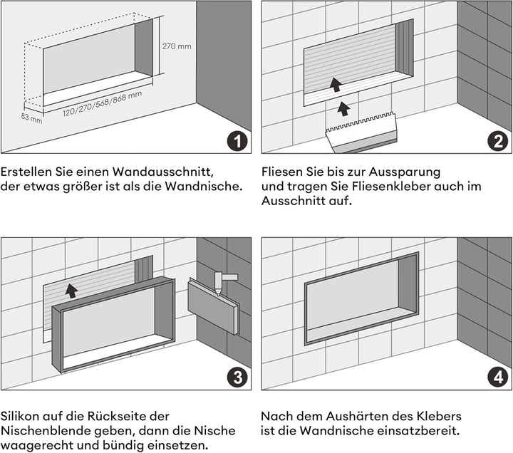 doporro Wandnische Dusche Schwarz 30 x 30cm | Duschablage Bad befliesbar aus Edelstahl | Duschregal