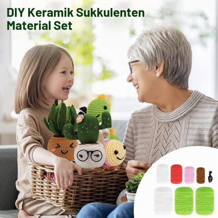 FARYODI Häkelset für Anfänger, Kaktus Handarbeiten Häkel Starter Set mit Häkelnadeln, Garn, Füllung,