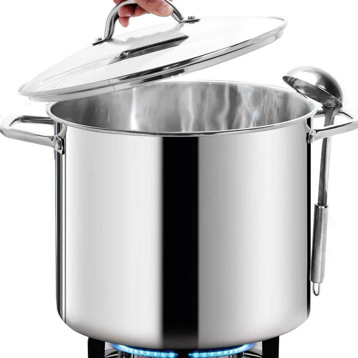 HOMICHEF Grosser Suppentopf aus nickelfreiem Edelstahl mit Deckel (31 cm, 18,9 L) – Hochglanzpoliert