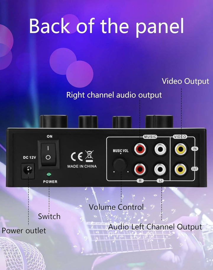 CERRXIAN Karaoke-Soundmixer, zwei Mikrofonanschlüsse mit Echo-Regler, kompatibel mit Fernseher, Comp