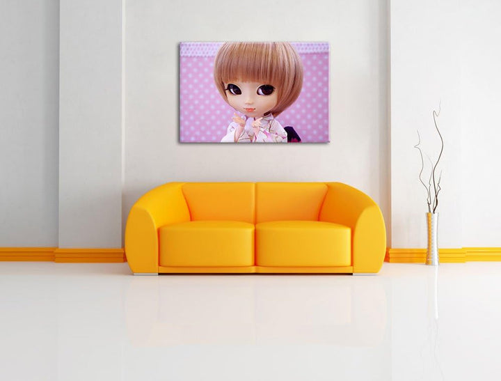 kleine Puppe im traditionellen Kimono Leinwand, XXL riesige Bilder fertig gerahmt mit Keilrahmen, Ku