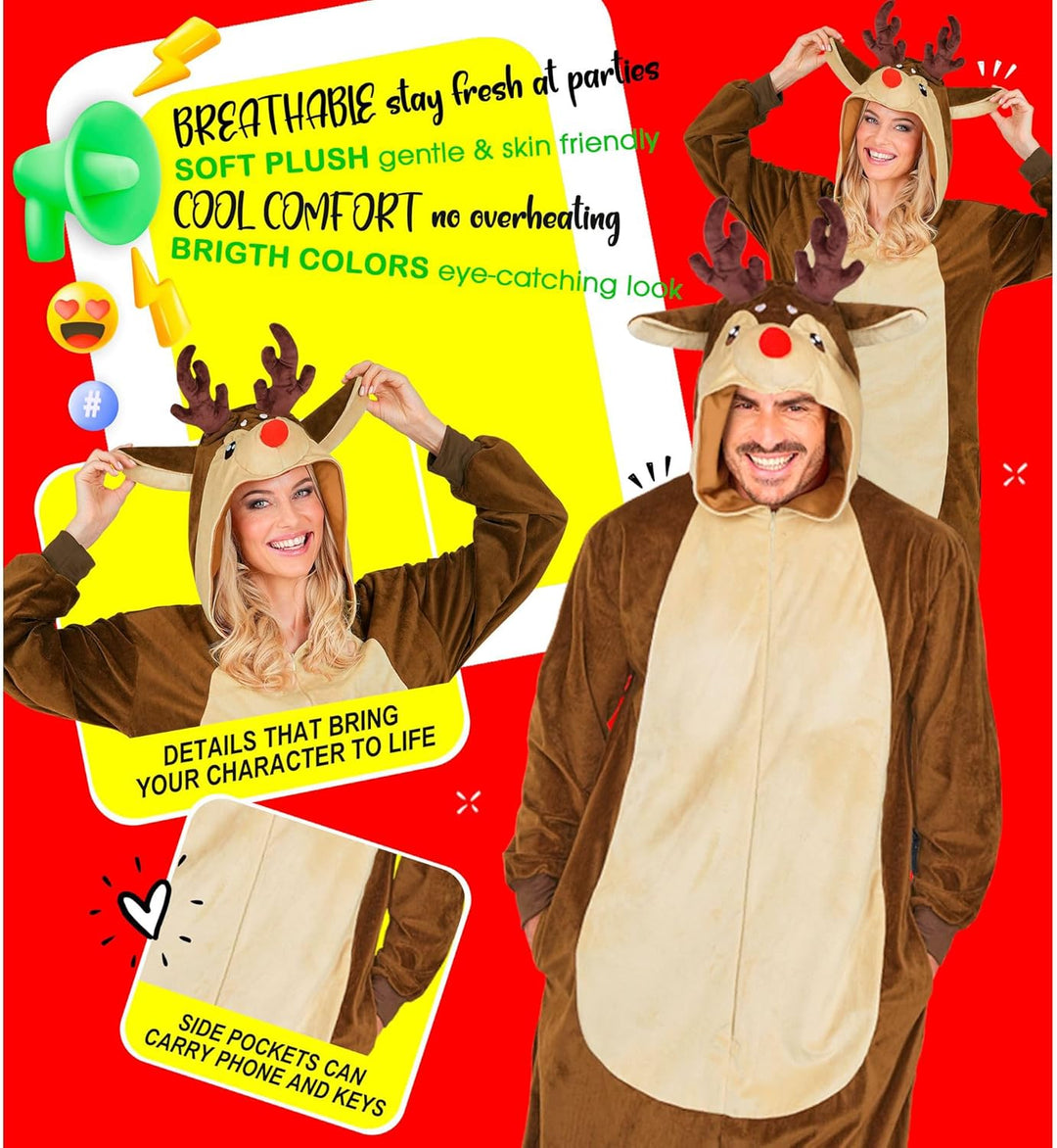 W WIDMANN MILANO Party Fashion - Tier Overall für Erwachsene, weicher Plüsch Jumpsuit mit Kapuze, Ti