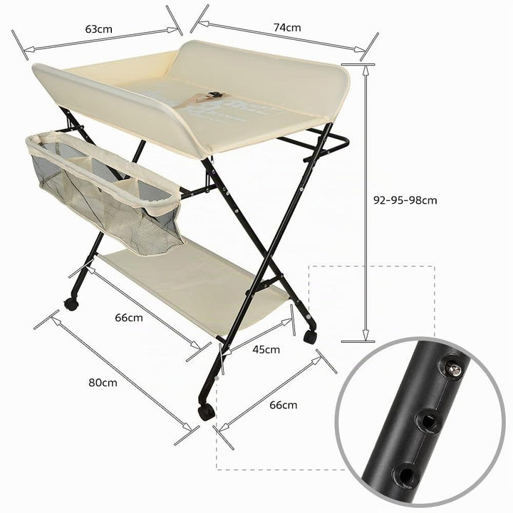 OHMG Baby Wickelkombi Klappbare Wickelkommode,Wickeltisch mit Rollen,Mobiler Wickeltisch mit Wickela