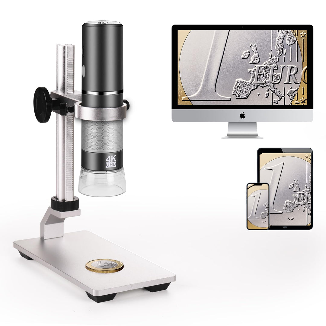 Cainda 4K 3840x2160p WiFi Digital Mikroskop Kamera mit justierbarem Metallständer, drahtloses tragba