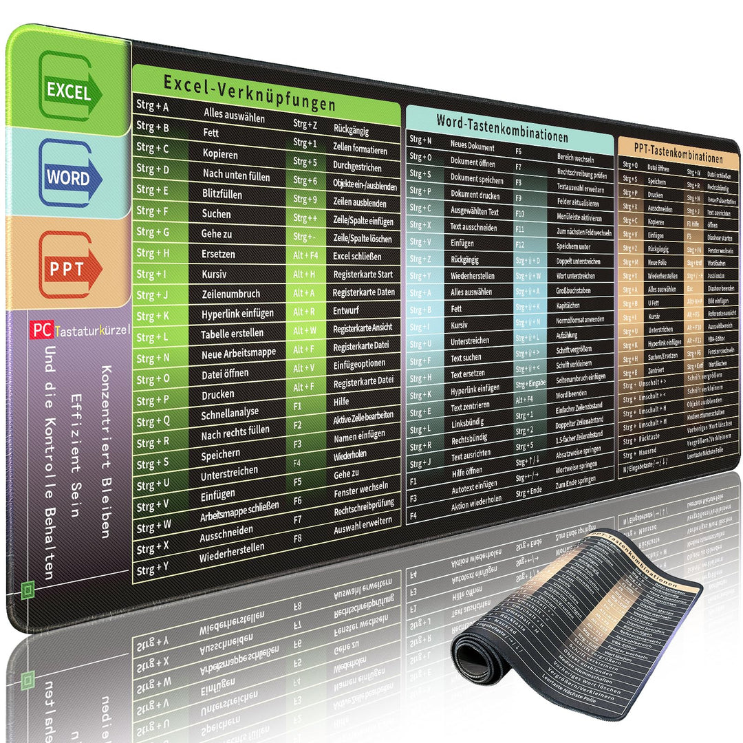 Niviy Excel Mauspad Deutsch,900X400X3 mm Gaming Mousepad XXL für Office und Zuhause XXL Desk Pad Gro